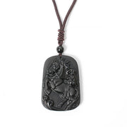 Buddha Stones Year of the Horse Monkey Design Black Obsidian Purification Necklace Pendant - image 6
