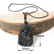 Buddha Stones Year of the Horse Monkey Pattern Om Mani Padme Hum Black Obsidian Strength Necklace Pendant - Horse&Monkey - image 11