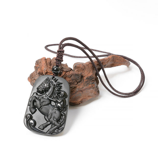 Buddha Stones Year of the Horse Monkey Design Black Obsidian Purification Necklace Pendant - image 5