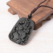 Buddha Stones Year of the Horse Monkey Pattern Om Mani Padme Hum Black Obsidian Strength Necklace Pendant - image 13