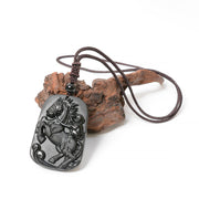Buddha Stones Year of the Horse Monkey Pattern Om Mani Padme Hum Black Obsidian Strength Necklace Pendant - image 15