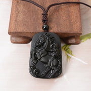 Buddha Stones Year of the Horse Monkey Pattern Om Mani Padme Hum Black Obsidian Strength Necklace Pendant - image 8