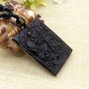 Buddha Stones Half Demon Half Buddha Relief Design Black Obsidian Strength Necklace Pendant - image 2