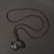 Buddha Stones Elephant Symbol Carved Design Black Obsidian Strength Necklace Pendant - image 6