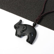 Buddha Stones Elephant Symbol Carved Design Black Obsidian Strength Necklace Pendant - image 4