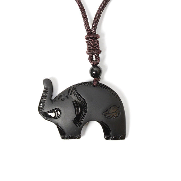 Buddha Stones Elephant Symbol Carved Design Black Obsidian Strength Necklace Pendant - image 7