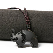 Buddha Stones Elephant Symbol Carved Design Black Obsidian Strength Necklace Pendant - image 2