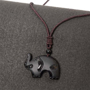 Buddha Stones Elephant Symbol Carved Design Black Obsidian Strength Necklace Pendant - image 0