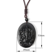 Buddha Stones Ganesh Elephant Relief Design Natural Black Obsidian Strength Necklace Pendant - image 9