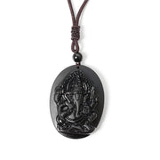 Buddha Stones Ganesh Elephant Relief Design Natural Black Obsidian Strength Necklace Pendant - image 7