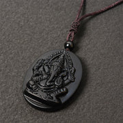 Buddha Stones Ganesh Elephant Relief Design Natural Black Obsidian Strength Necklace Pendant - image 6