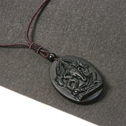 Buddha Stones Ganesh Elephant Relief Design Natural Black Obsidian Strength Necklace Pendant - image 4