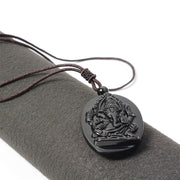 Buddha Stones Ganesh Elephant Relief Design Natural Black Obsidian Strength Necklace Pendant - image 5