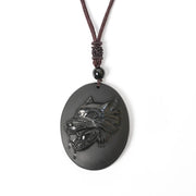 Buddha Stones Wolf Head Natural Black Obsidian Strength Necklace Pendant - image 7
