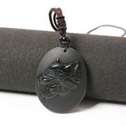 Buddha Stones Wolf Head Natural Black Obsidian Strength Necklace Pendant - image 2