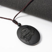 Buddha Stones Wolf Head Natural Black Obsidian Strength Necklace Pendant - image 4