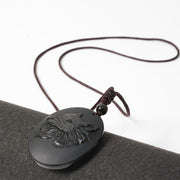 Buddha Stones Wolf Head Natural Black Obsidian Strength Necklace Pendant - image 3