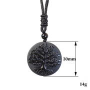 Buddha Stones Natural The Tree of Life Pattern Black Obsidian Transformation Necklace Pendant - Black Obsidian(Pendant Size: 30mm) - image 1