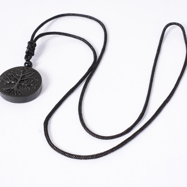 Buddha Stones Natural The Tree of Life Pattern Black Obsidian Transformation Necklace Pendant - image 4