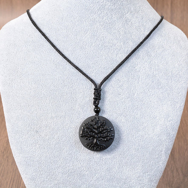 Buddha Stones Natural The Tree of Life Pattern Black Obsidian Transformation Necklace Pendant - image 5