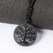 Buddha Stones Natural The Tree of Life Pattern Black Obsidian Transformation Necklace Pendant - image 0