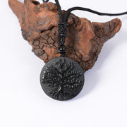 Buddha Stones Natural The Tree of Life Pattern Black Obsidian Transformation Necklace Pendant - image 2