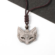 Buddha Stones Relief Fox Design Silver Sheen Obsidian Ice Obsidian Protection Necklace Pendant - image 4
