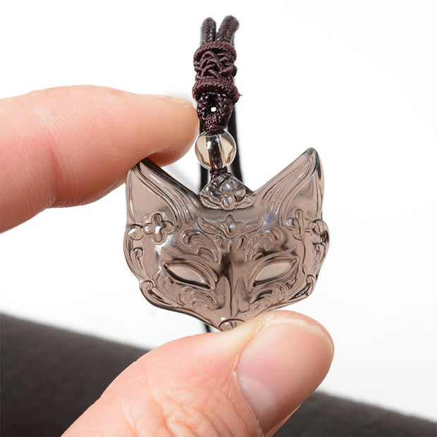 Buddha Stones Relief Fox Design Silver Sheen Obsidian Ice Obsidian Protection Necklace Pendant - image 11