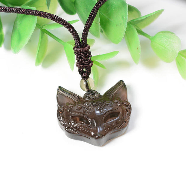 Buddha Stones Relief Fox Design Silver Sheen Obsidian Ice Obsidian Protection Necklace Pendant - image 10