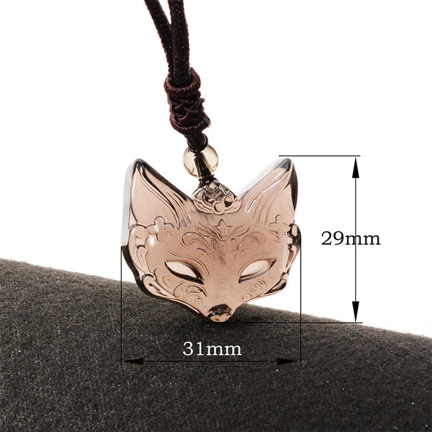 Buddha Stones Relief Fox Design Silver Sheen Obsidian Ice Obsidian Protection Necklace Pendant - Ice Obsidian(Pendant Size: 29*31mm) - image 7