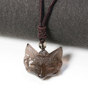 Buddha Stones Relief Fox Design Silver Sheen Obsidian Ice Obsidian Protection Necklace Pendant - image 9