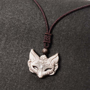 Buddha Stones Relief Fox Design Silver Sheen Obsidian Ice Obsidian Protection Necklace Pendant - image 0