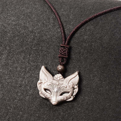 Buddha Stones Relief Fox Design Silver Sheen Obsidian Ice Obsidian Protection Necklace Pendant - image 0