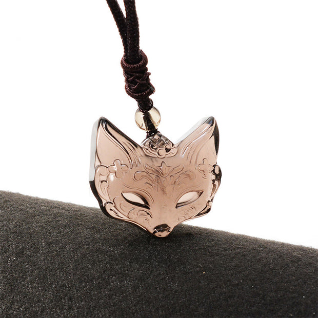 Buddha Stones Relief Fox Design Silver Sheen Obsidian Ice Obsidian Protection Necklace Pendant - image 8