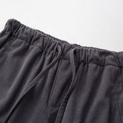 Buddha Stones Winter Men's Drawstring Plain Elastic Waistband Design Corduroy Pants With Pockets - image 2