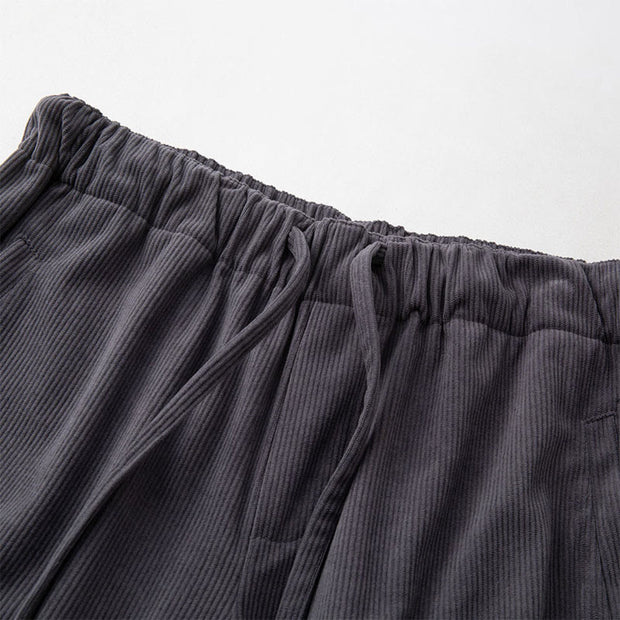 Buddha Stones Winter Men's Drawstring Plain Elastic Waistband Design Corduroy Pants With Pockets - image 2