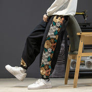 Buddha Stones Spring Men's Embroiderd Flower Pattern Patchwork Cotton Pants With Pockets - image 1