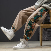 Buddha Stones Spring Men's Embroiderd Flower Pattern Patchwork Cotton Pants With Pockets - image 17