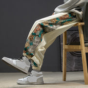 Buddha Stones Spring Men's Embroiderd Flower Pattern Patchwork Cotton Pants With Pockets - image 23