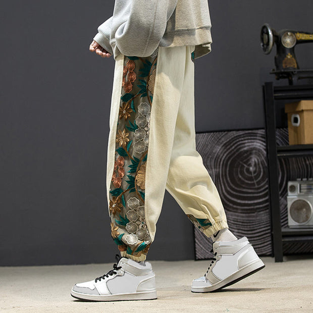 Buddha Stones Spring Men's Embroiderd Flower Pattern Patchwork Cotton Pants With Pockets - LemonChiffon - US/UK/AU46，EU56 (5XL) - image 20