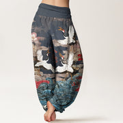 Buddha Stones Cotton Classic Crane Waves Cloud Pattern Women's Elastic Waist Harem Pants - image 1