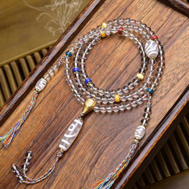 Buddha Stones 108 Beads Liuli Crystal Dzi Bead Agate Blessings Tassel Mala - Style 3 - 6mm - image 3