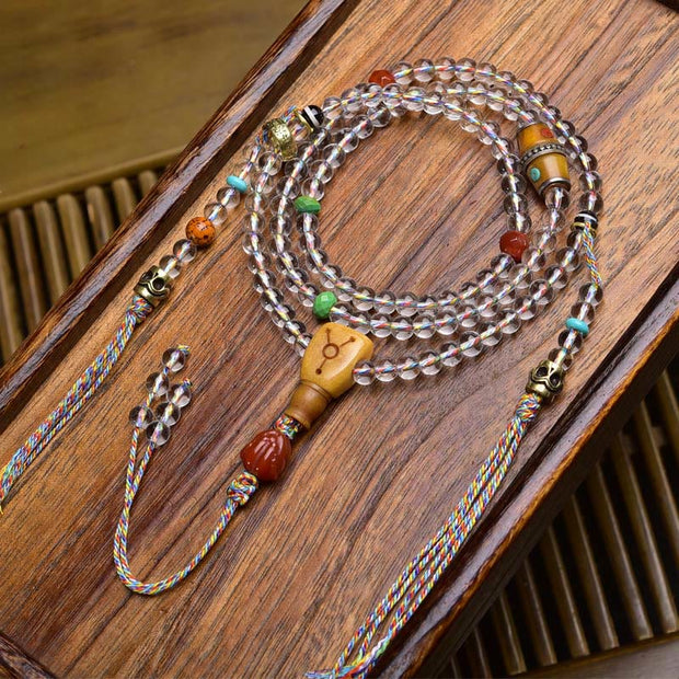 Buddha Stones 108 Beads Liuli Crystal Dzi Bead Agate Blessings Tassel Mala - Style 8 - 6mm - image 7
