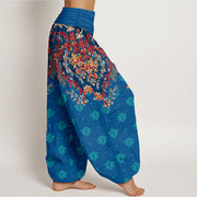 Buddha Stones Cotton Symmetrical Leaf  Scroll Pattern Women's Elastic Waist Harem Pants - image 2