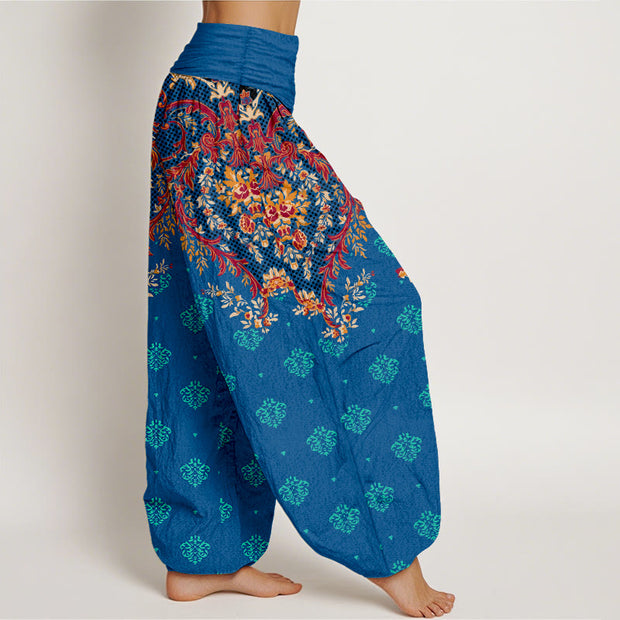 Buddha Stones Cotton Symmetrical Leaf  Scroll Pattern Women's Elastic Waist Harem Pants - image 2