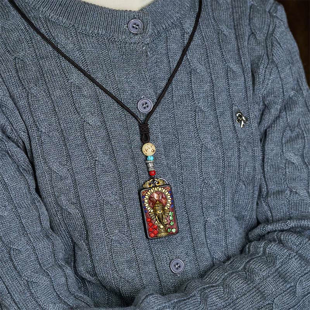 Buddha Stones Tibetan Ganesh Ganpati Elephant Ebony Wood Rope Peace Necklace Pendant - image 23