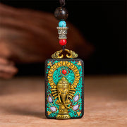 Buddha Stones Tibetan Ganesh Ganpati Elephant Ebony Wood Rope Peace Necklace Pendant - image 4