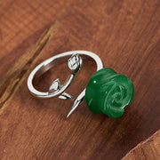 Buddha Stones Rose Green Jasper Copper Plated Silver Adjustable Balance Ring - image 3