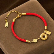 Buddha Stones Peace Buckle Attract Fortune Charm Titanium Steel Red String Connection Bracelet - Red String(Wrist Circumference: 15-20cm) - image 0