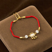 Buddha Stones Chinese Lock Charm Cat's Eye Red String Copper Plated Gold Protection Bracelet - image 1